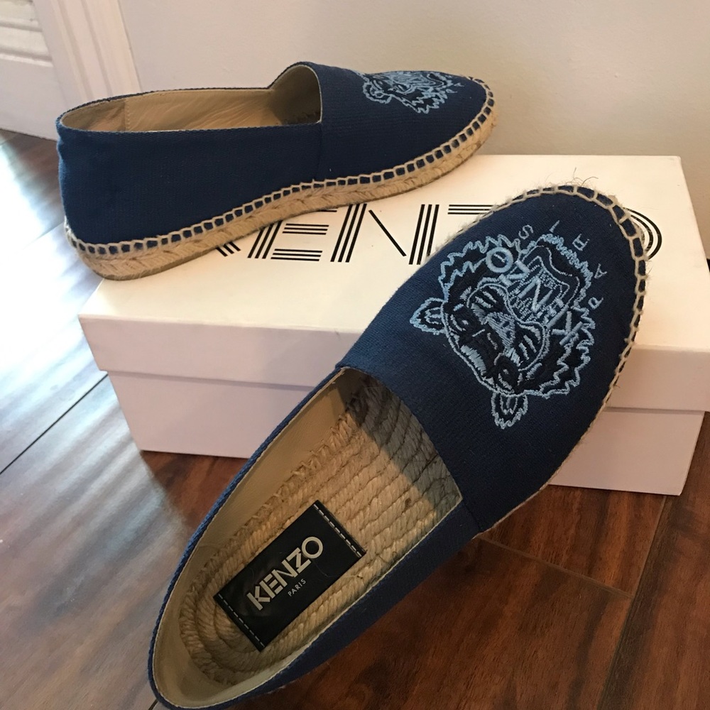 Kenzo Blue Canvas Tiger Espadrilles sz 38